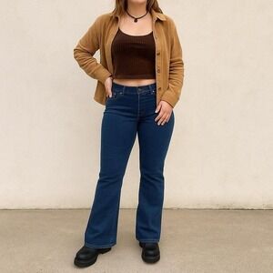 Vintage Y2K Chor Blue Corduroy Womens 30x32 Cotton Mid Rise Flare Jeans 90s